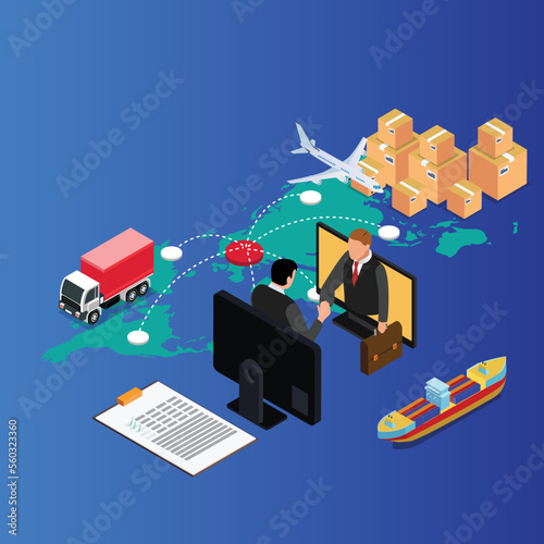 International trade logistic deal isometric 3d vector illustration concept for banner, website, illustration, landing page, flyer, etc.