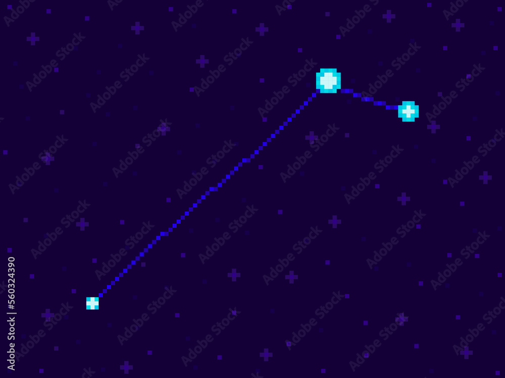 Naklejka premium Equuleus constellation in pixel art style. 8-bit stars in the night sky in retro video game style. Cluster of stars and galaxies. Design for applications, banners and posters. Vector illustration