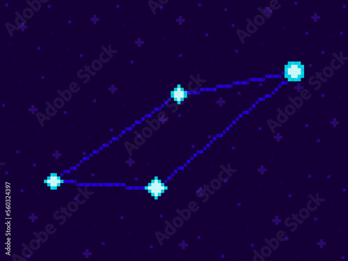 Fornax constellation in pixel art style. 8-bit stars in the night sky in retro video game style. Cluster of stars and galaxies. Design for applications, banners and posters. Vector illustration photo