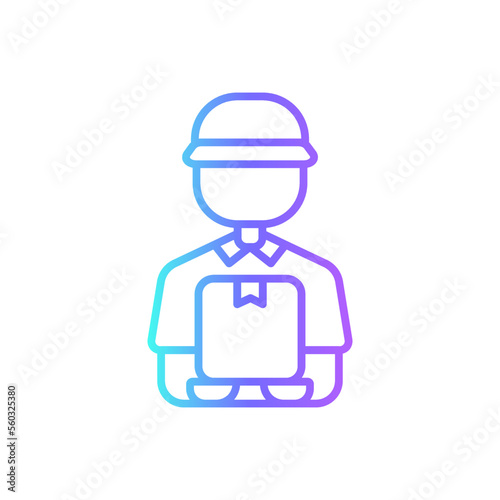Delivery man delivery service icons with purple blue outline style. Shipping logistics symbol sign. Simple vector illustration. Related to package, fee, fast courier