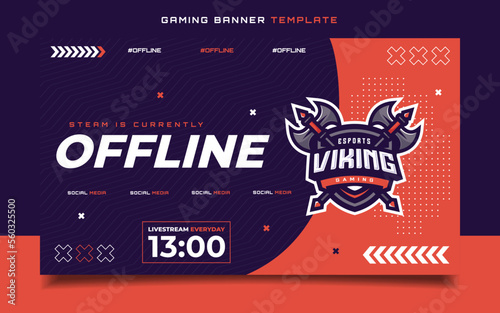 Stream Offline Gaming Banner  Template with Logo for Social Media Flyer