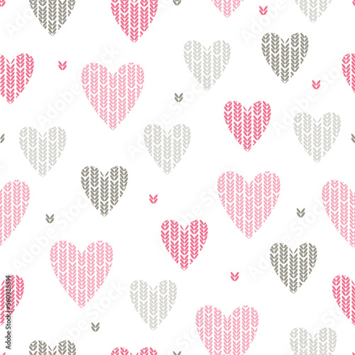 Seamless knitted hearts pattern. Love background.