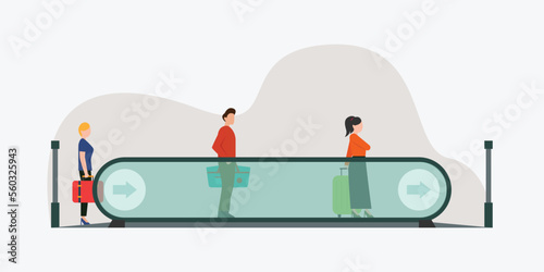 People on escalator at the airport 2d vector illustration concept for banner, website, illustration, landing page, flyer, etc