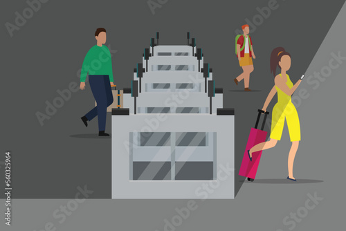 Subway interior with ticket counter and passengers 2d vector illustration concept for banner, website, illustration, landing page, flyer, etc