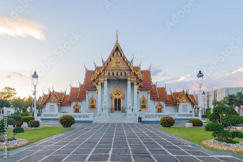 Beautiful Marble Temple, Wat Benchamabophit Dusitvanaram in Bangkok, Thailand. © Chalearmrat