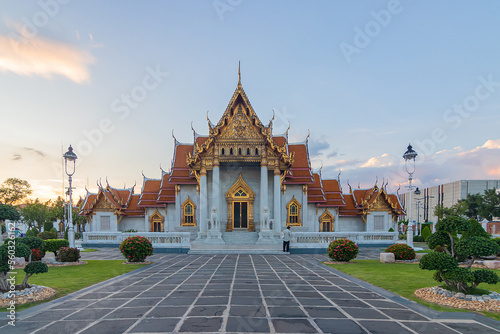 Beautiful Marble Temple, Wat Benchamabophit Dusitvanaram in Bangkok, Thailand. © Chalearmrat