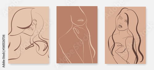 Line Art Set of 3 Minimalist Female Body Prints. Line Drawing Art with Woman Body for Bedroom, Living Room and Office Wall Decor. Female Hand Draw Line Art Vector Design in Minimalist Style.