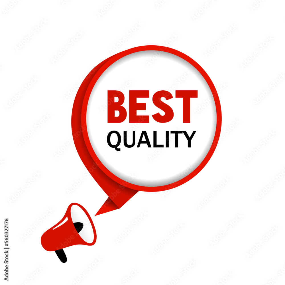 Best quality banner, speech bubble icon with megaphone. Vector illustration isolated on white background. Best quality banner, speech bubble icon with megaphone. Vector illustration isolated on white background.