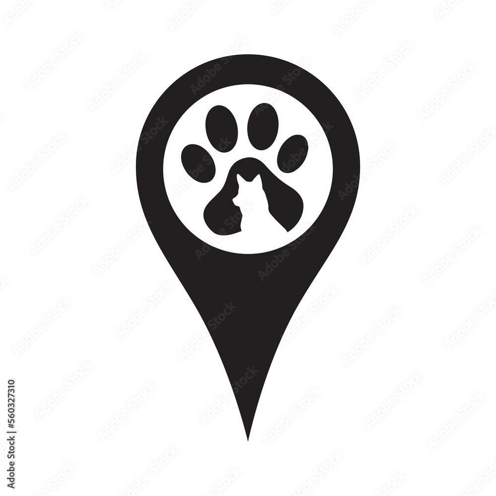 Location pin set. Pins indicating the location of a veterinary clinic, pet store, animal care center. Vector illustration in flat style Location pin set. Pins indicating the location of a veterinary clinic, pet store, animal care center. Vector illustration in flat style