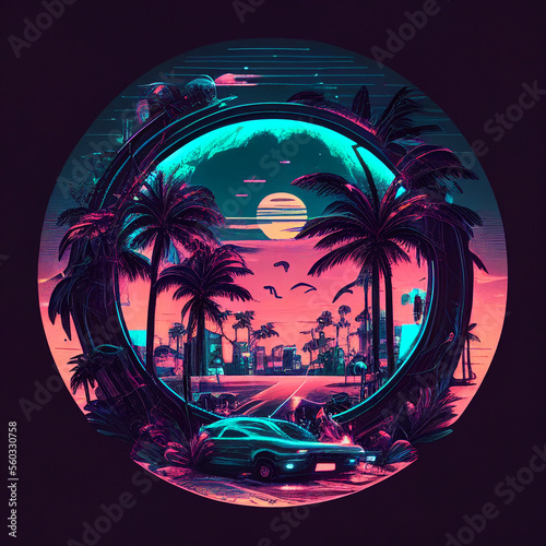 Cyberpunk Deep City Scene in Circle Neon Light. Generative Ai.