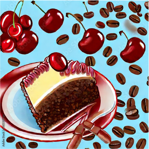 Kirschtorte mit Kaffee