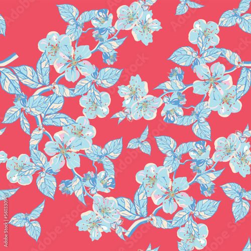 Fototapeta Naklejka Na Ścianę i Meble -  Modern floral seamless pattern. Digital drawn illustration. Can be used as textile fabric or wallpaper, cards, invitations, decorative paper