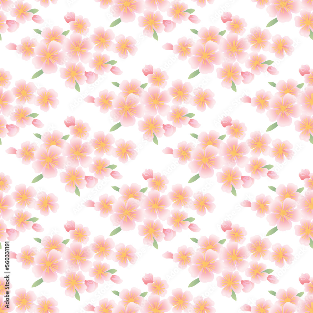 Japanese Sweet Cherry Blossom Diamond Vector Seamless Pattern