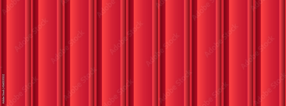 Vector vertical red metal corrugated sheet texture. 3d iron grooved plate seamless pattern. Roofing tile sheet horizontal background. Realistic metallic striped fence surface. Industrial line wall Vector vertical red metal corrugated sheet texture. 3d iron grooved plate seamless pattern. Roofing tile sheet horizontal background. Realistic metallic striped fence surface. Industrial line wall