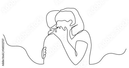 continuous line drawing of loving young couple hugging each other - PNG image with transparent background