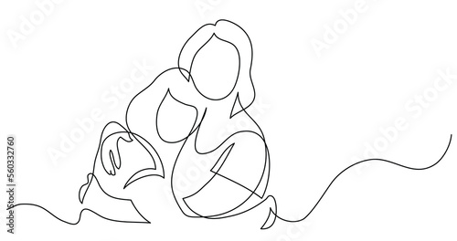 continuous line drawing of mother and daughter hugging each other - PNG image with transparent background