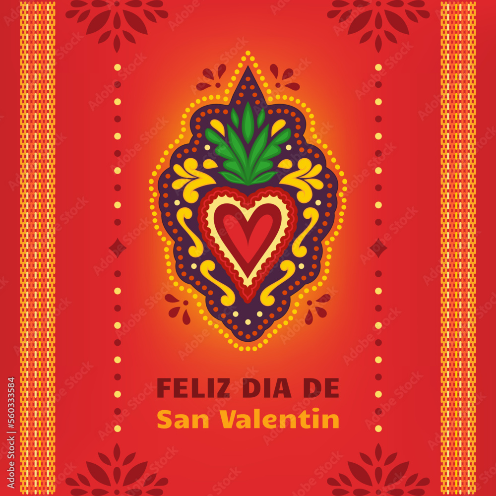 Happy Valentines Day, Feliz Dia de San Valentin. Corazon Mexicano. Fiesta banner, card, invitation.