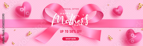 Mother's day sale text vector banner design. Happy mother's day seasonal promotion special offer for flyers and ads background. Vector Illustration. 