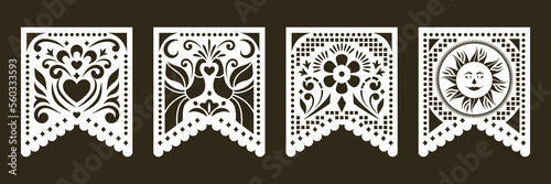 Set of Papel Picado banners. Mexican garlands, fiesta party supplies, party decorations, destination wedding decor.
