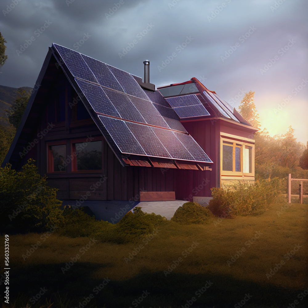 Solar panels on a roof, created with Generative AI technology. Solar panels on a roof, created with Generative AI technology.