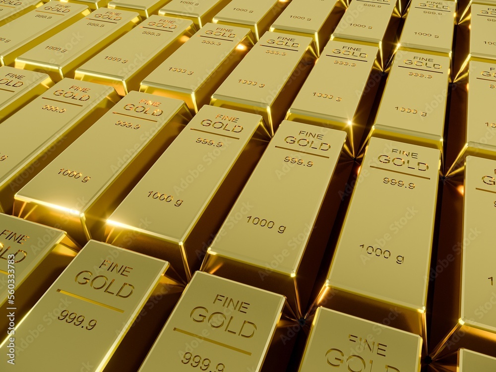 Many Gold bars or Ingot, 3d rendering of financial concept Many Gold bars or Ingot, 3d rendering of financial concept