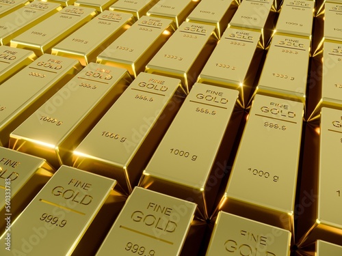 Many Gold bars or Ingot  3d rendering of financial concept
