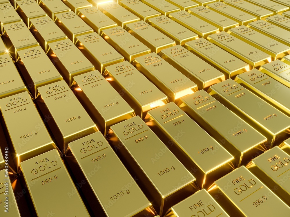 Many Gold bars or Ingot, 3d rendering of financial concept Many Gold bars or Ingot, 3d rendering of financial concept