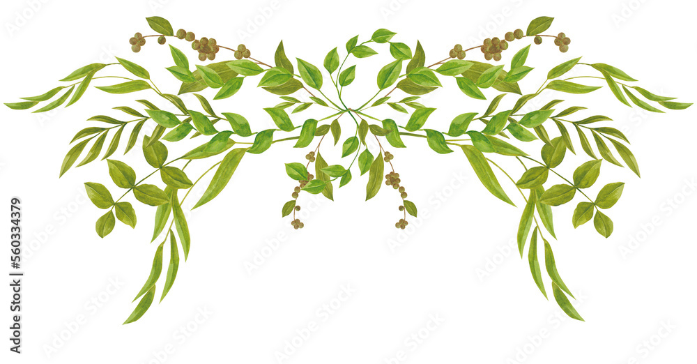 Hand drawn watercolor illustration. Botanical wreath of green branches and leaves. Spring mood. Floral Design elements. Perfect for invitations, greeting cards, prints, posters, packing etc Hand drawn watercolor illustration. Botanical wreath of green branches and leaves. Spring mood. Floral Design elements. Perfect for invitations, greeting cards, prints, posters, packing etc