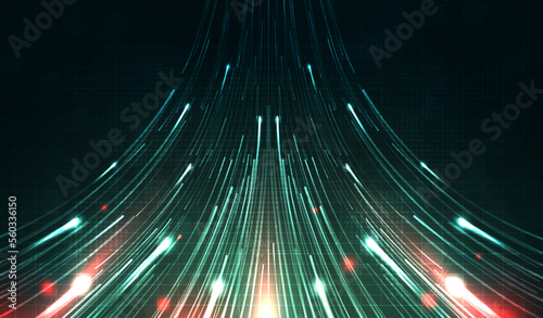 Green light streak, fiber optic, speed line, futuristic background for 5g or 6g technology wireless data transmission, high-speed internet in abstract. internet network concept. vector design.