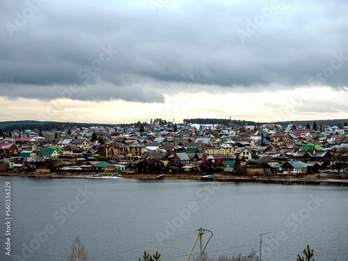 shore of the city pond near the city of Sysert in the Middle Urals photo