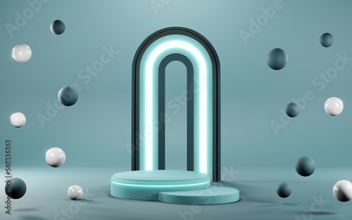 3D render of pastel template soft blue minimal podium background for show products on pastel podium
