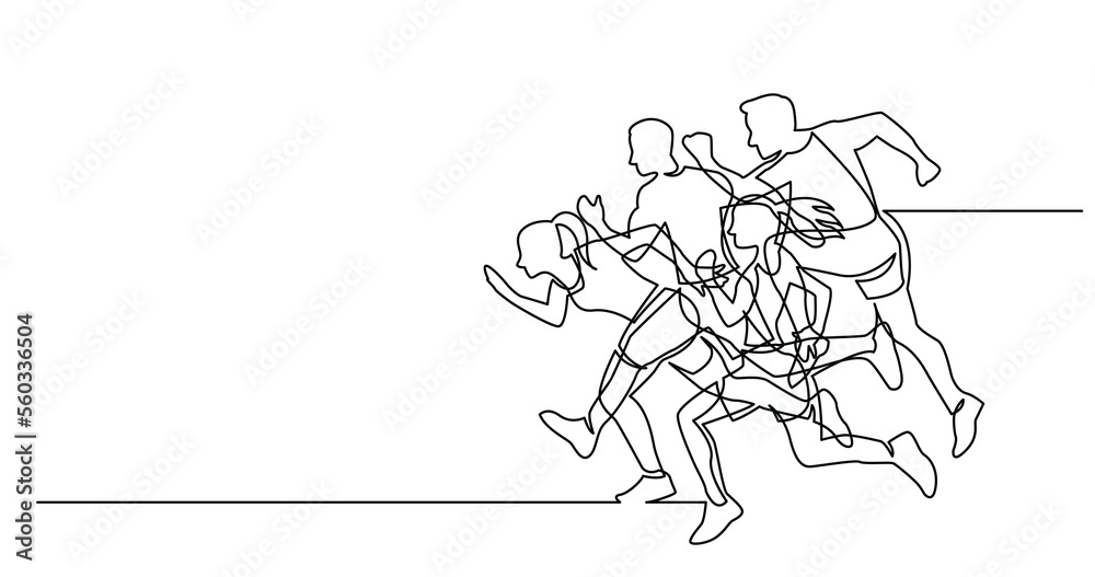 continuous line drawing of group of athletes running - PNG image with transparent background