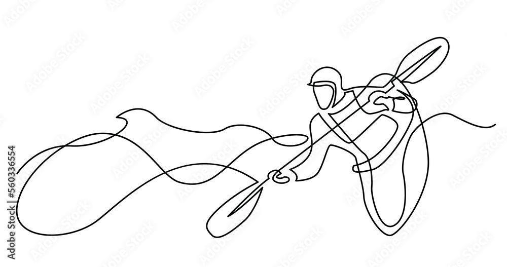 continuous line drawing of kayaker doing extreme rafting on rough ...