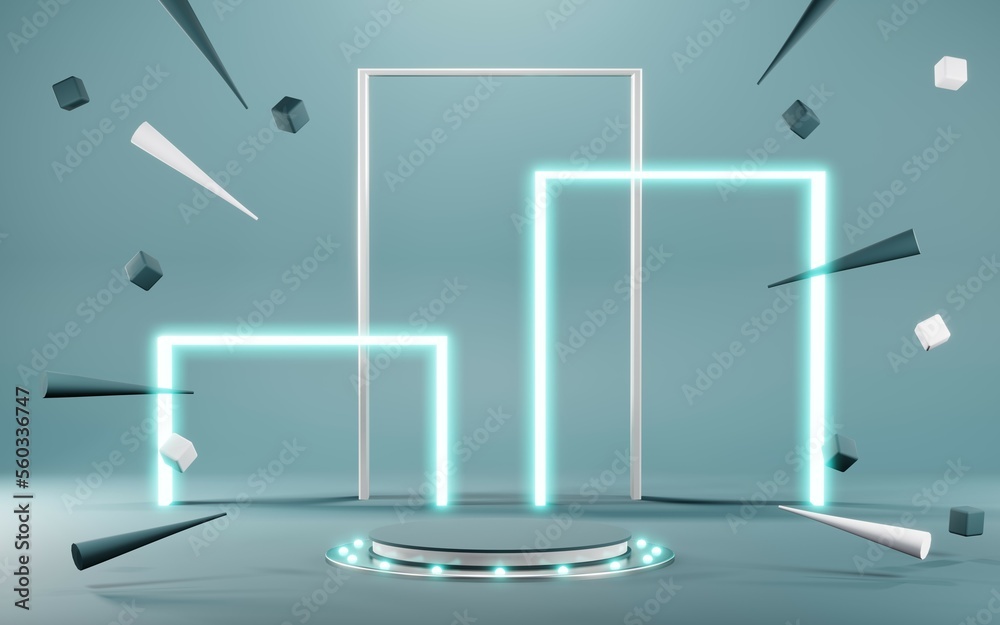 3D render of pastel template soft blue minimal podium background for show products on pastel podium