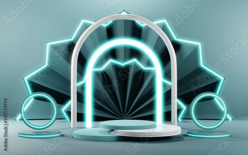 3D render of pastel template soft blue minimal podium background for show products on pastel podium