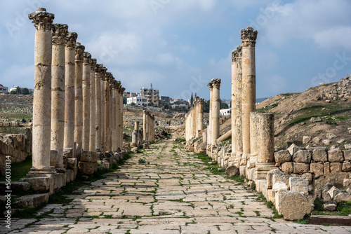 picturesque ruins of an ancient Greek city near the city of Jerash in Jordan on a sunny day