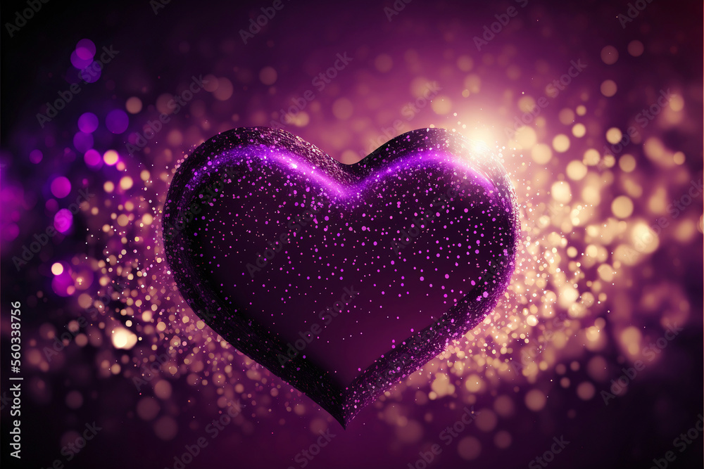 3D Render of Shiny Purple Glittery Heart Shape On Bokeh Lighting Background. Love Concept. 3D Render of Shiny Purple Glittery Heart Shape On Bokeh Lighting Background. Love Concept.