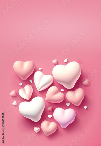 3D Render Glossy Hearts Shape On Pink Background.