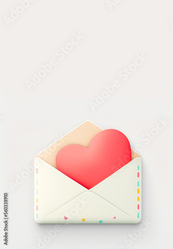 3D Render of Soft Color Paper Heart Inside Envelope.