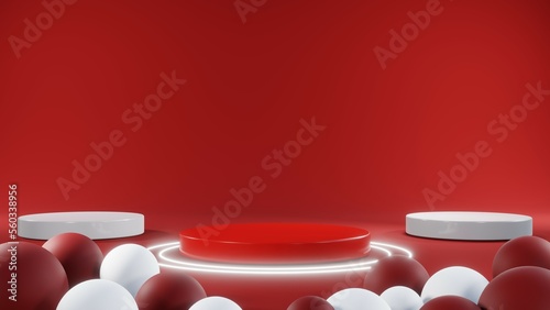 3D rendering of backdrop for displaying Valentine products for Valentine's Day red scene podium