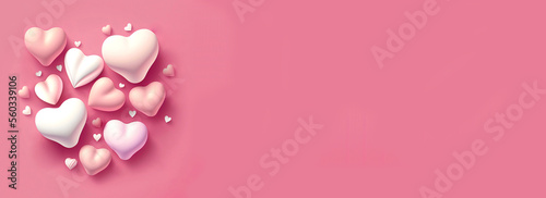 3D Render Glossy Hearts Shape On Pink Background Copy Space. © Abdul Qaiyoom