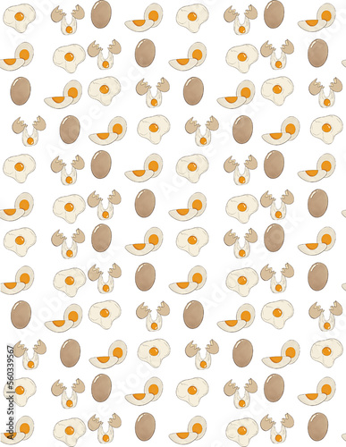 Fototapeta Naklejka Na Ścianę i Meble -  Illustration d’un imprimé homogène à motif œuf sous toute ces formes: œuf dure, œuf dans sa coquille, au plat, cru.. 