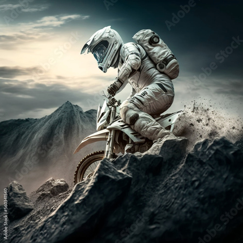 motorcyclist in a spacesuit