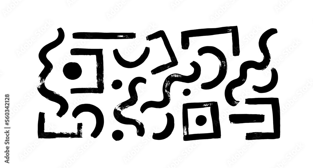 Set of vector geometric shapes. Hand drawn black and white various organic shapes, doodles and textures. Circles, dots, curved and straight lines, squares. Bold geometric brush strokes. Set of vector geometric shapes. Hand drawn black and white various organic shapes, doodles and textures. Circles, dots, curved and straight lines, squares. Bold geometric brush strokes.
