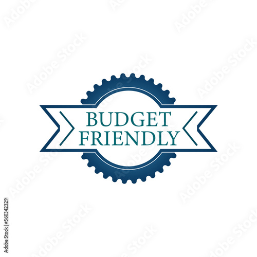 Quality badge budget friendly. Label, sticker, exclusive premium button. Vector illustration isolated icon saver.