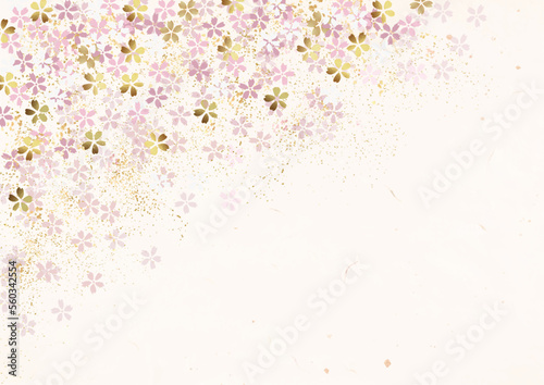 桜と金箔　和紙背景