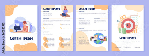 Remote worker flat vector brochure template. Boost income booklet, leaflet printable flat color designs. Editable magazine page, reports kit with text space. Nerko One, Quicksand, Comfortaa fonts used