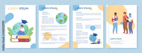 International student flat vector brochure template. Foreign education booklet, leaflet printable flat color designs. Editable magazine page, reports kit with text space. Quicksand font used