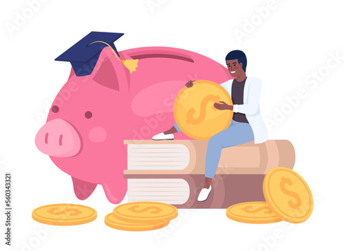 Savings for personal development semi flat color vector character. Editable figure. Full body person on white. Education cost simple cartoon style illustration for web graphic design and animation