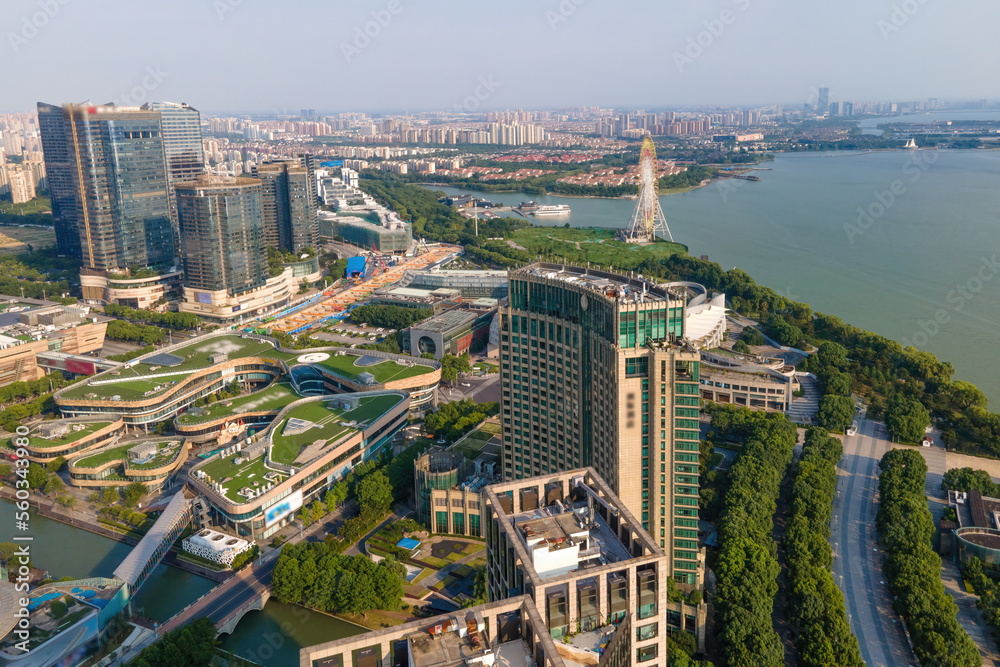 Fototapeta premium Aerial photography of Suzhou Jinji Lake CBD urban buildings